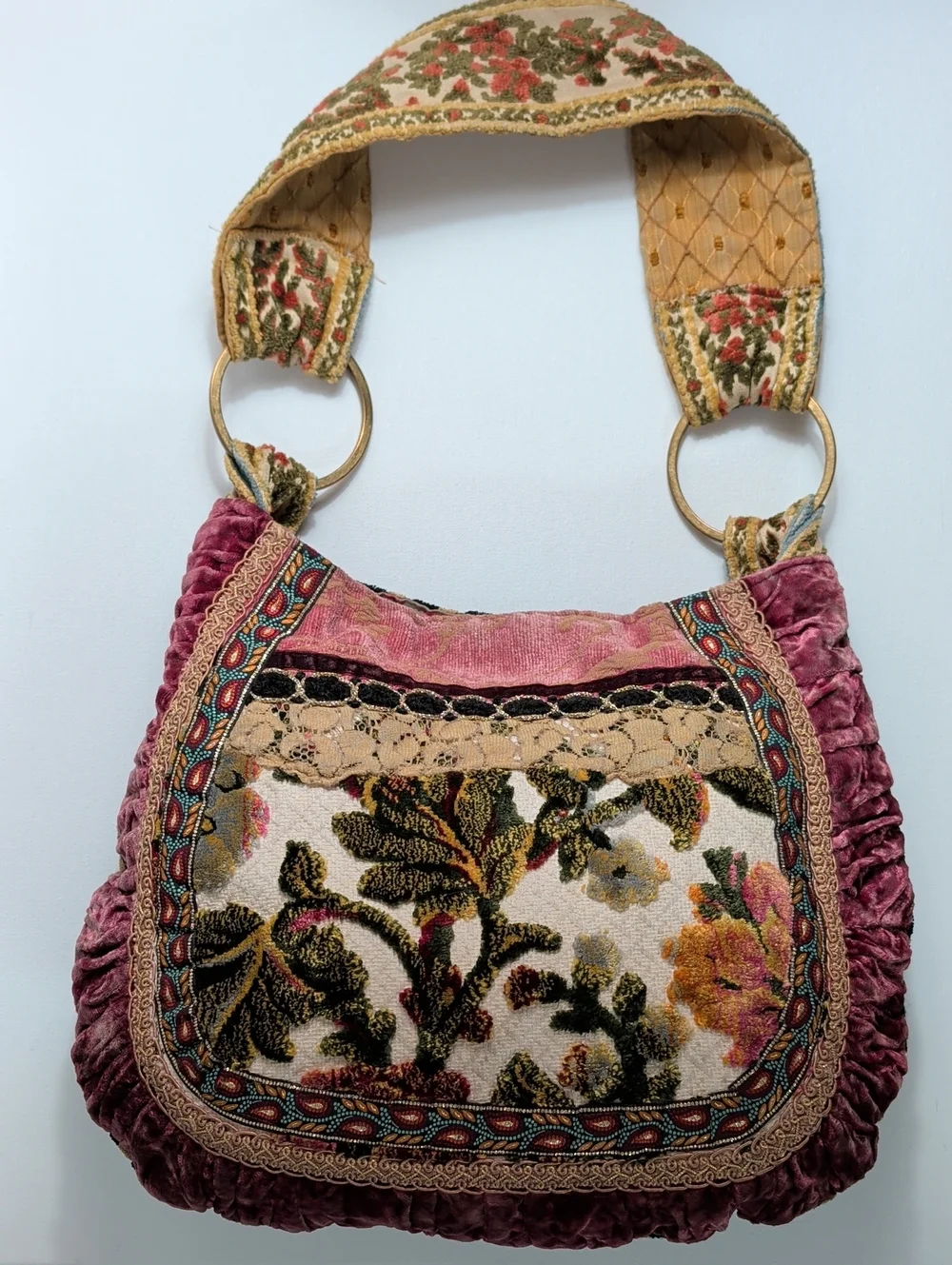 One-of-a-Kind Upcycled Bohemian Tapestry & Velvet Shoulder Bag